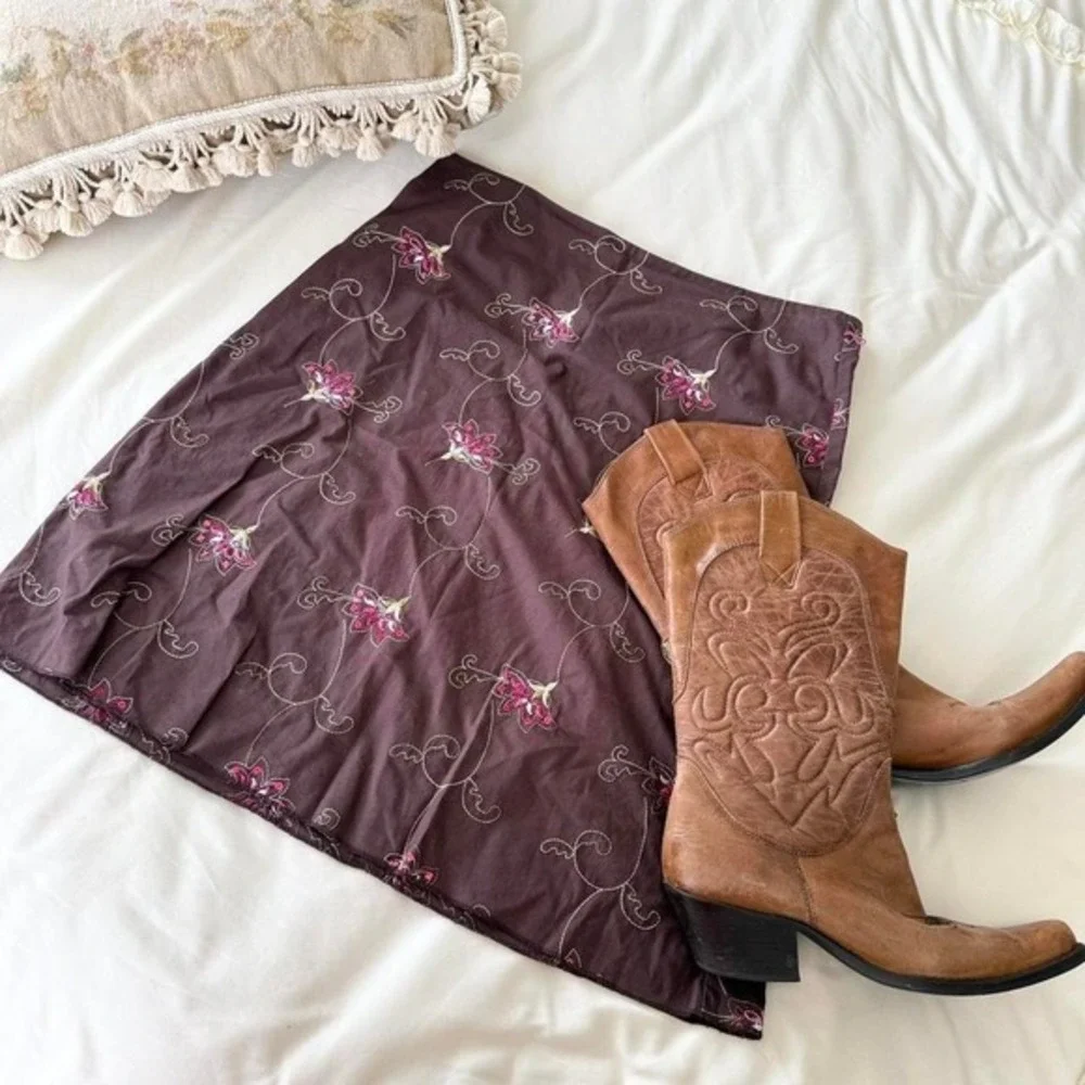 brown floral‎ skirt y2k heart soul size 9 romantic fairycore